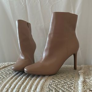 Tan leather stiletto boots
